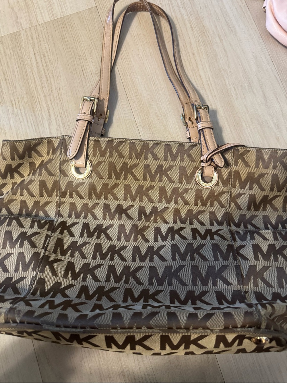 Michael Kors Beige and Brown MK Signature Tote